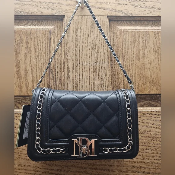 Badgley Mischka Black Quilted Chain Strap Crossbody Handbag NWT - Picture 5 of 14
